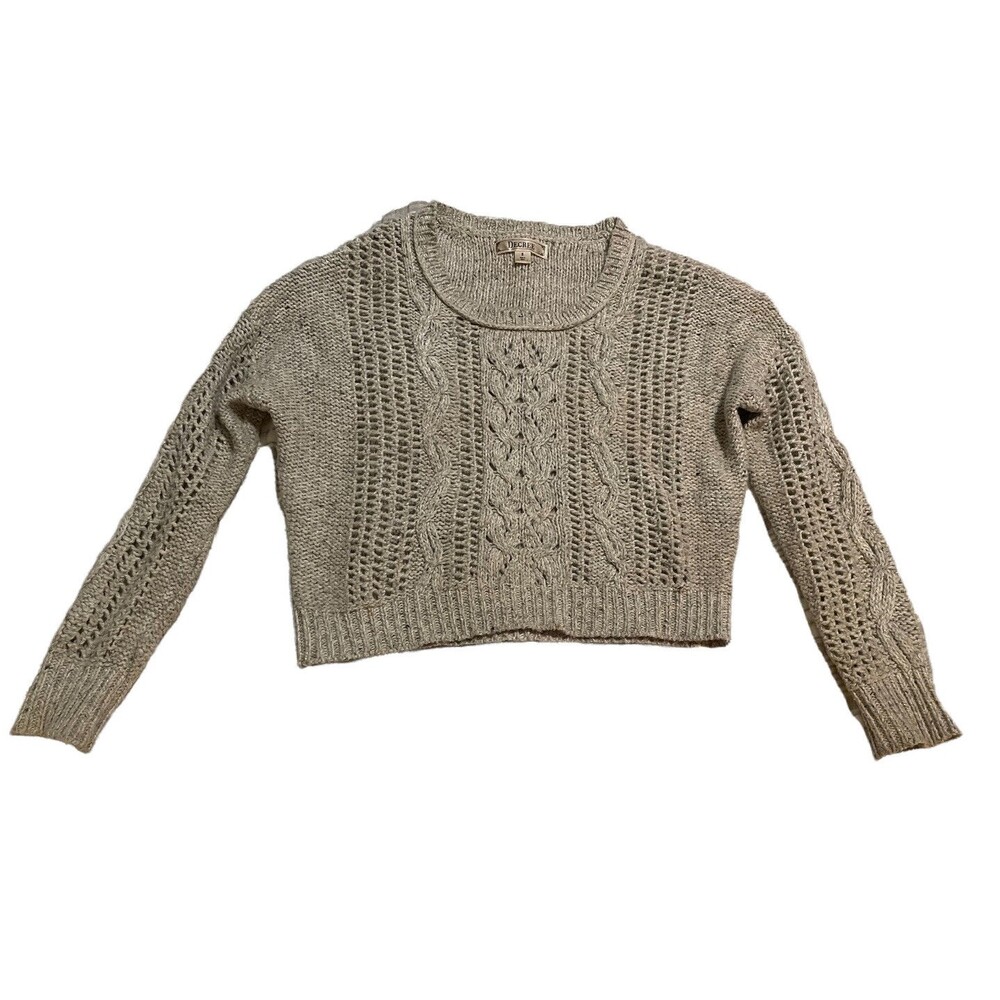 Decree Womens Sweater Size S Gray Shimmer Slouchy Furry Cropped Long Sleeve